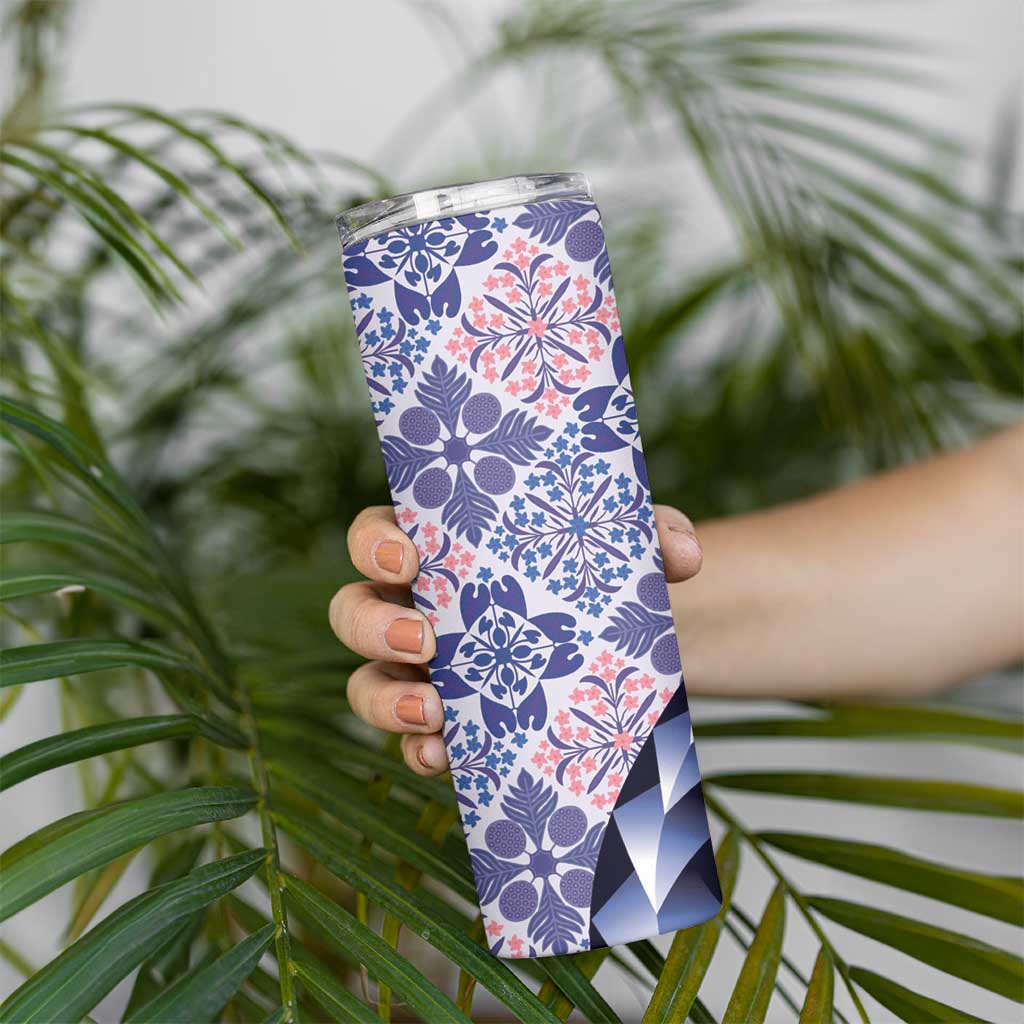Aloha Vintage Palaka Floral Hawaiian Quilt Skinny Tumbler Poni Motif - Polynesian Pride