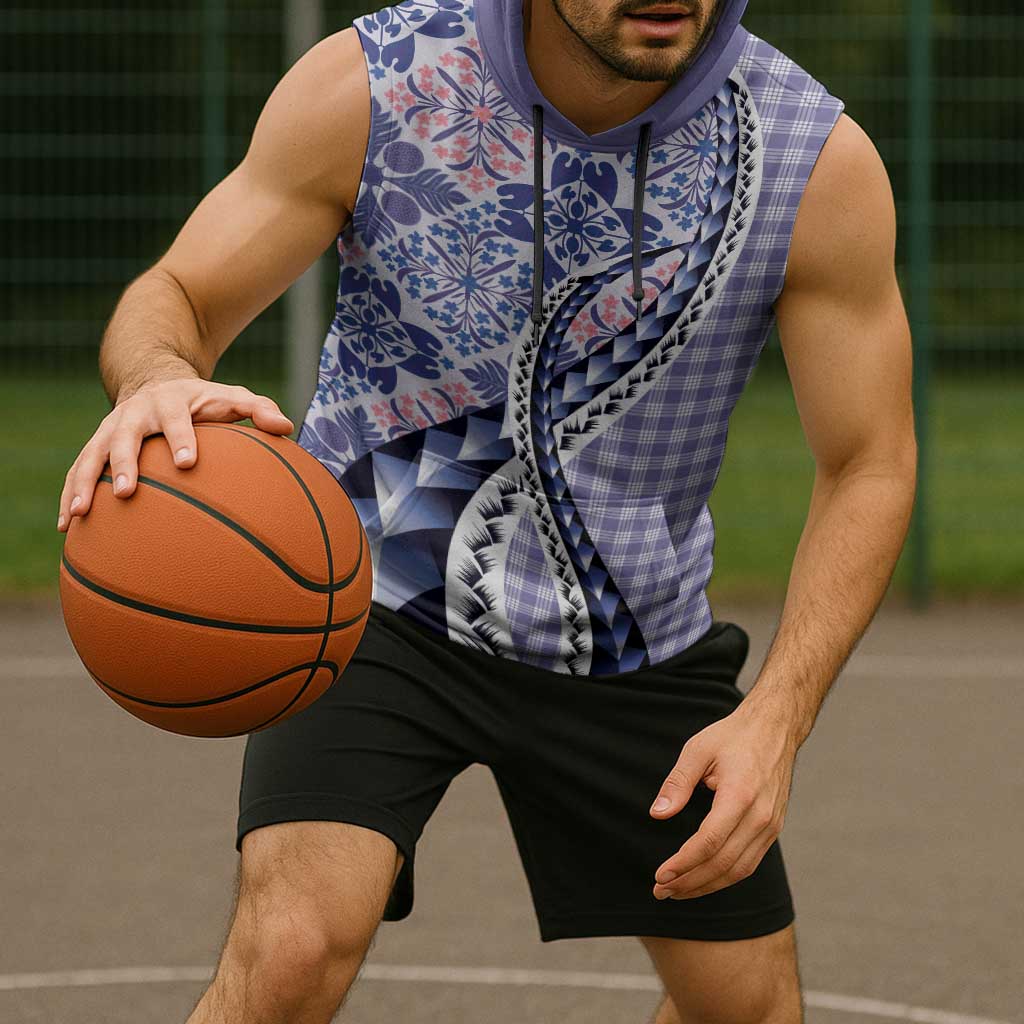 Aloha Vintage Palaka Floral Hawaiian Quilt Sleeveless Hoodie Poni Motif - Polynesian Pride