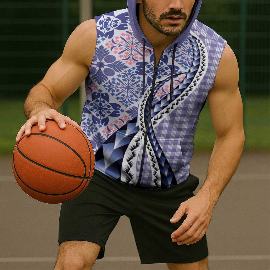 Aloha Vintage Palaka Floral Hawaiian Quilt Sleeveless Zip Hoodie Poni Motif LT9