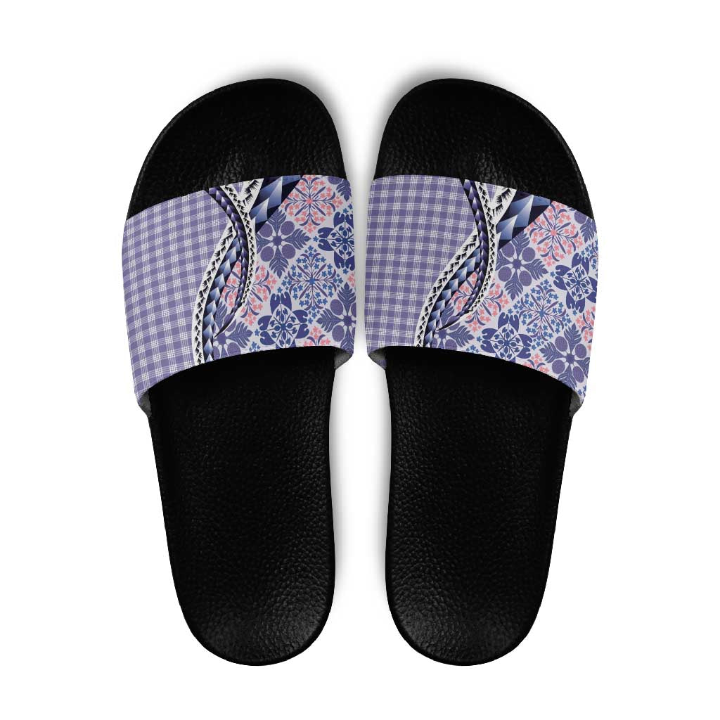 Aloha Vintage Palaka Floral Hawaiian Quilt Slide Sandals Poni Motif - Polynesian Pride