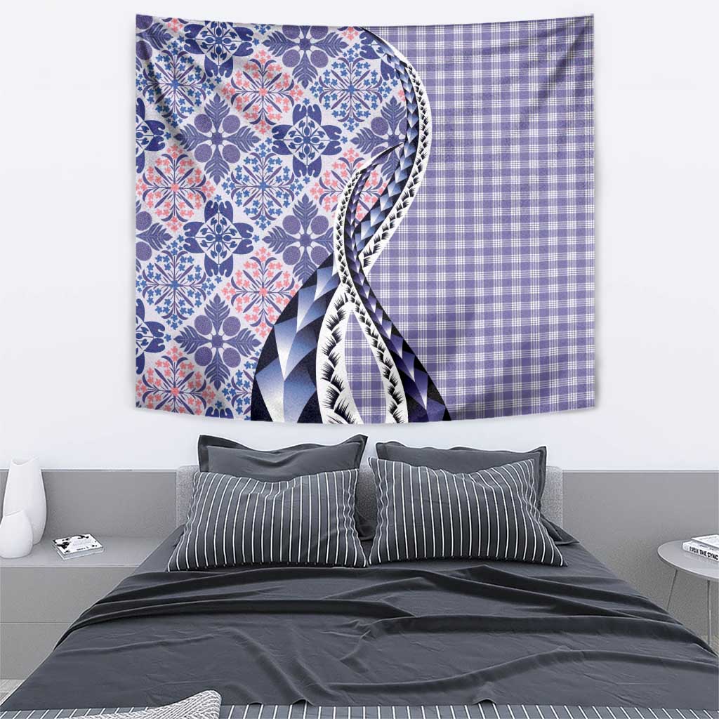 Aloha Vintage Palaka Floral Hawaiian Quilt Tapestry Poni Motif - Polynesian Pride