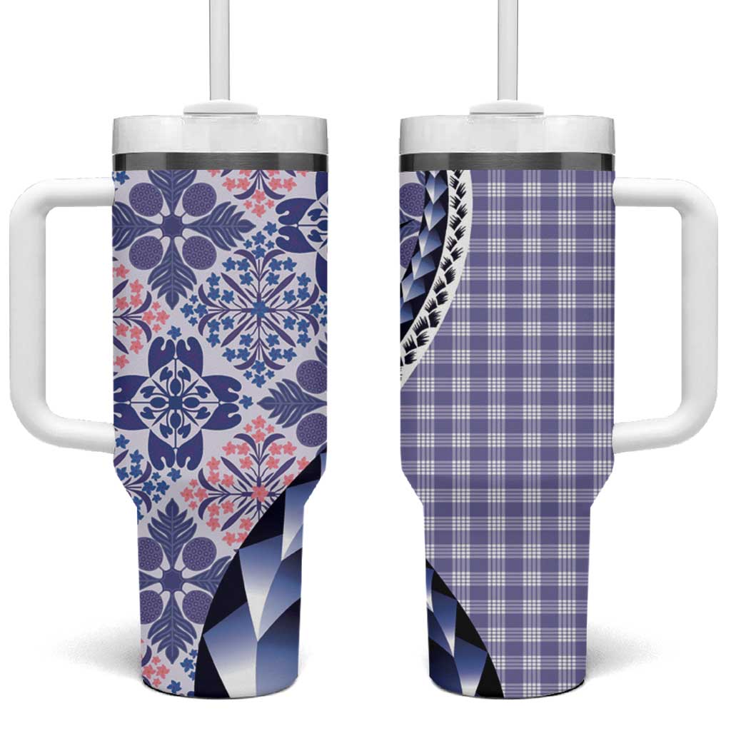 Aloha Vintage Palaka Floral Hawaiian Quilt Tumbler With Handle Poni Motif - Polynesian Pride