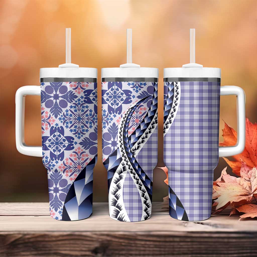 Aloha Vintage Palaka Floral Hawaiian Quilt Tumbler With Handle Poni Motif - Polynesian Pride