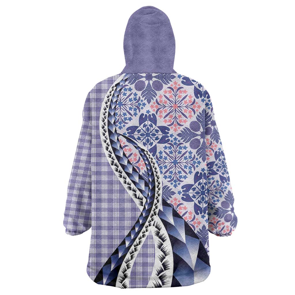 Aloha Vintage Palaka Floral Hawaiian Quilt Wearable Blanket Hoodie Poni Motif - Polynesian Pride