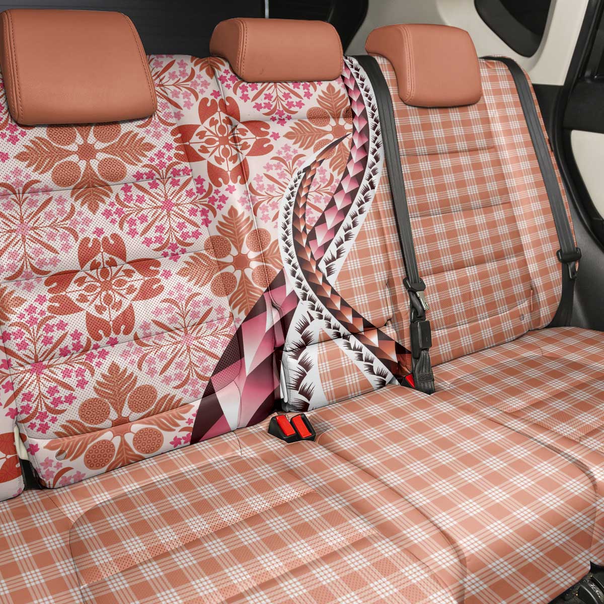 Aloha Vintage Palaka Floral Hawaiian Quilt Back Car Seat Cover Ulaula Motif - Polynesian Pride