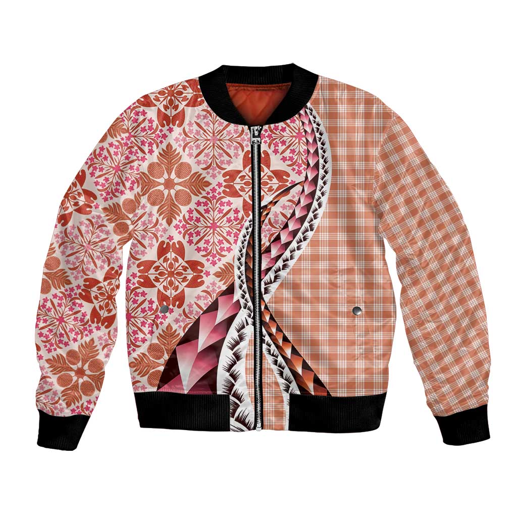 Aloha Vintage Palaka Floral Hawaiian Quilt Bomber Jacket Ulaula Motif - Polynesian Pride
