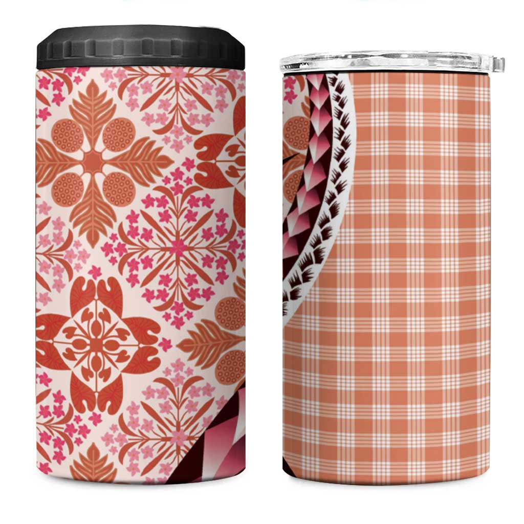 Aloha Vintage Palaka Floral Hawaiian Quilt 4 in 1 Can Cooler Tumbler Ulaula Motif - Polynesian Pride