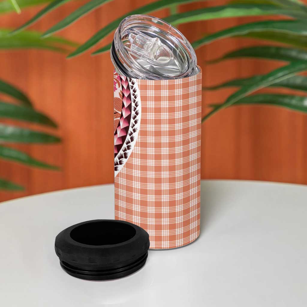 Aloha Vintage Palaka Floral Hawaiian Quilt 4 in 1 Can Cooler Tumbler Ulaula Motif - Polynesian Pride