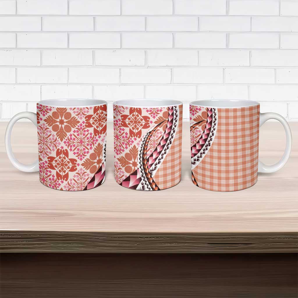 Aloha Vintage Palaka Floral Hawaiian Quilt Ceramic Mug Ulaula Motif - Polynesian Pride