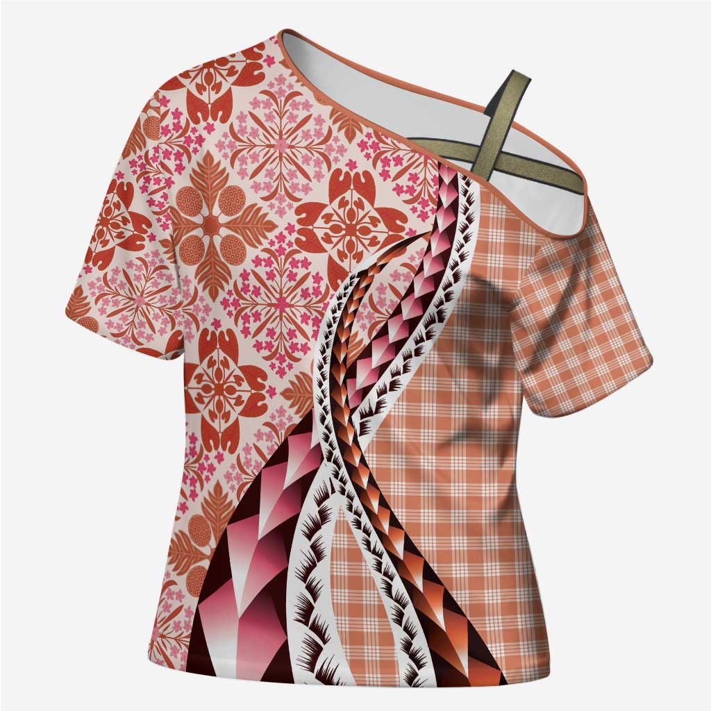 Aloha Vintage Palaka Floral Hawaiian Quilt Cross Shoulder Shirt Ulaula Motif - Polynesian Pride