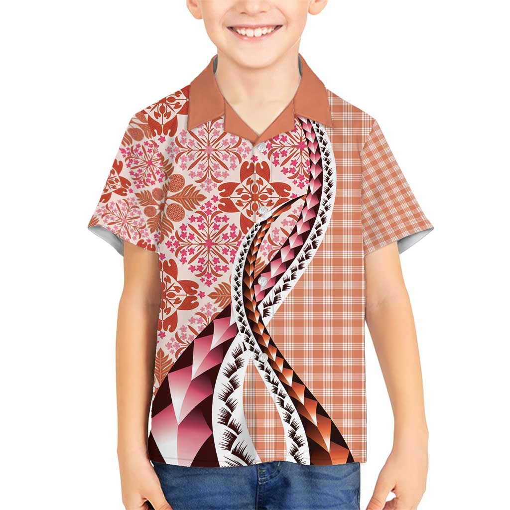 Aloha Vintage Palaka Floral Hawaiian Quilt Family Matching Long Sleeve Bodycon Dress and Hawaiian Shirt Ulaula Motif - Polynesian Pride