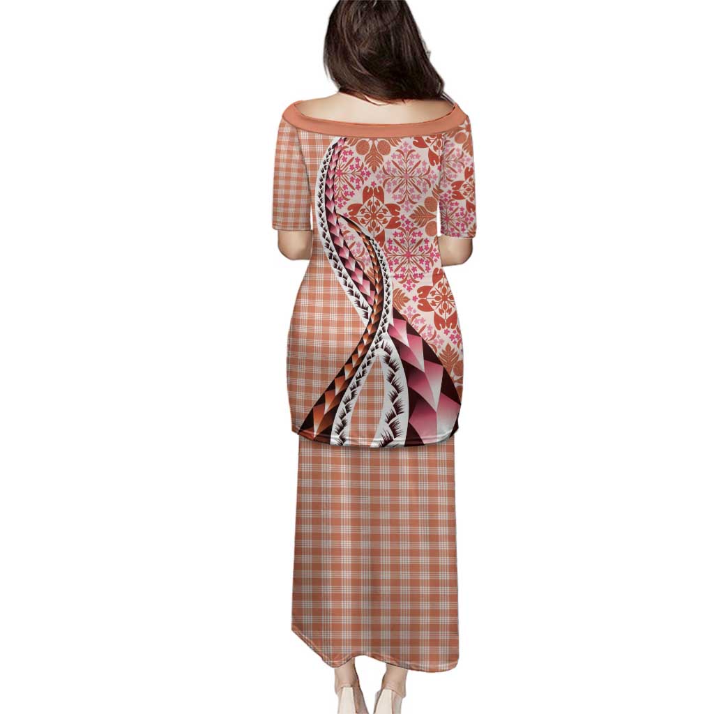 Aloha Vintage Palaka Floral Hawaiian Quilt Family Matching Puletasi and Hawaiian Shirt Ulaula Motif - Polynesian Pride