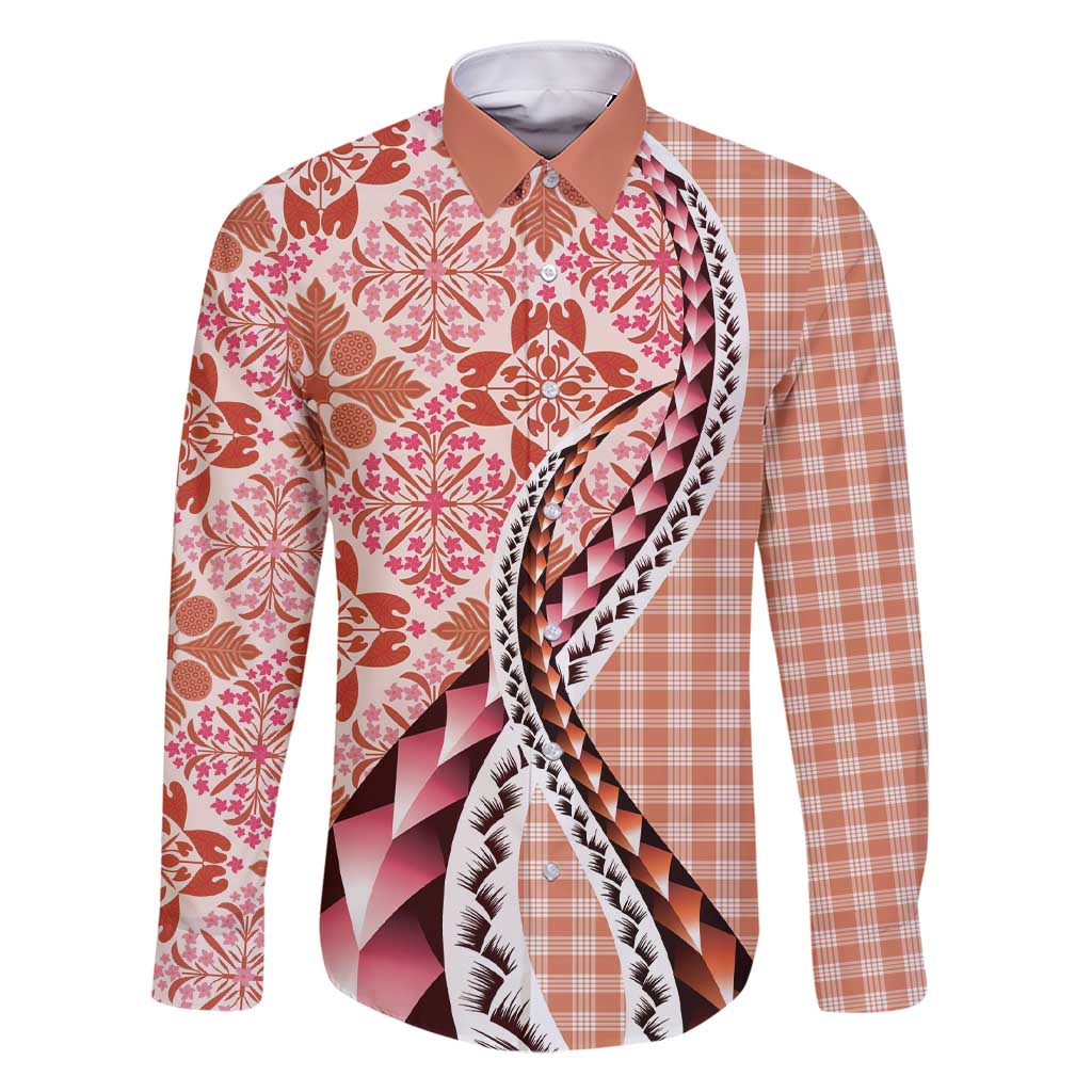 Aloha Vintage Palaka Floral Hawaiian Quilt Family Matching Short Sleeve Bodycon Dress and Hawaiian Shirt Ulaula Motif - Polynesian Pride