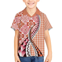 Aloha Vintage Palaka Floral Hawaiian Quilt Family Matching Short Sleeve Bodycon Dress and Hawaiian Shirt Ulaula Motif - Polynesian Pride