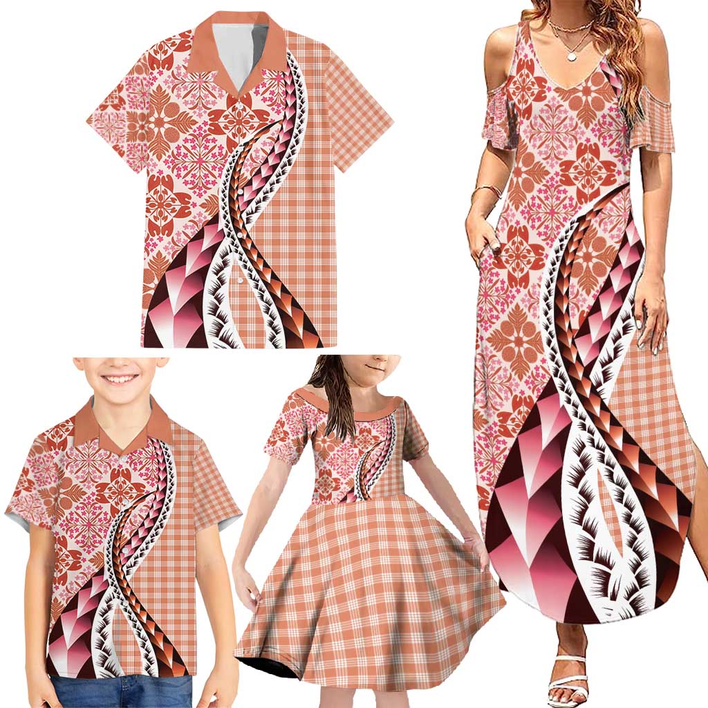 Aloha Vintage Palaka Floral Hawaiian Quilt Family Matching Summer Maxi Dress and Hawaiian Shirt Ulaula Motif - Polynesian Pride