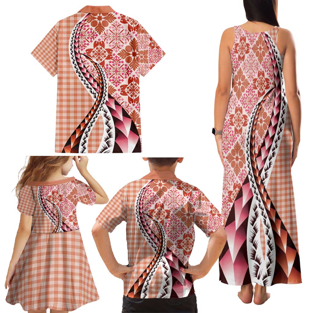 Aloha Vintage Palaka Floral Hawaiian Quilt Family Matching Tank Maxi Dress and Hawaiian Shirt Ulaula Motif - Polynesian Pride