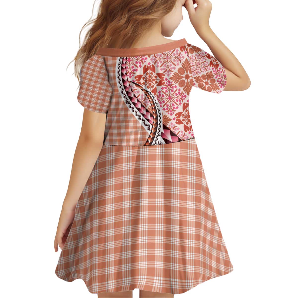 Aloha Vintage Palaka Floral Hawaiian Quilt Kid Short Sleeve Dress Ulaula Motif - Polynesian Pride