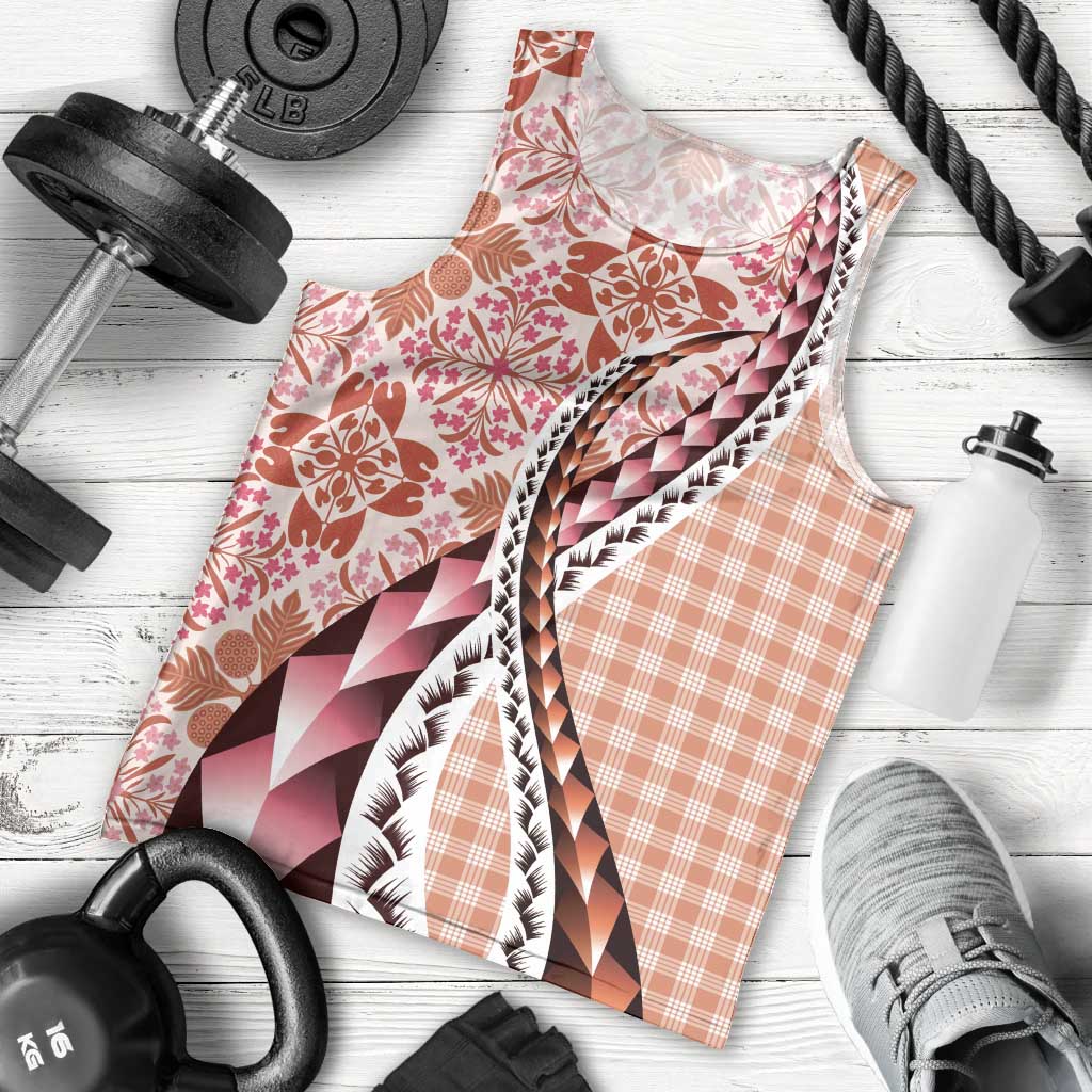 Aloha Vintage Palaka Floral Hawaiian Quilt Men Tank Top Ulaula Motif - Polynesian Pride