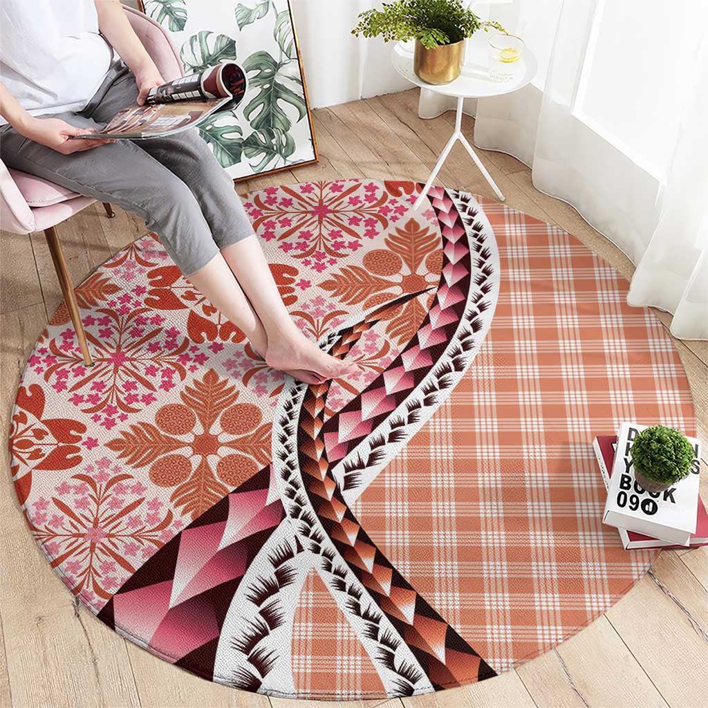 Aloha Vintage Palaka Floral Hawaiian Quilt Round Carpet Ulaula Motif - Polynesian Pride