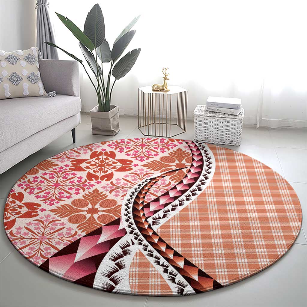 Aloha Vintage Palaka Floral Hawaiian Quilt Round Carpet Ulaula Motif - Polynesian Pride