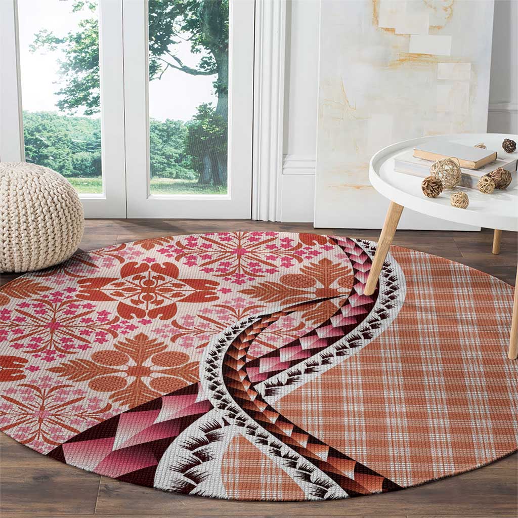 Aloha Vintage Palaka Floral Hawaiian Quilt Round Carpet Ulaula Motif - Polynesian Pride