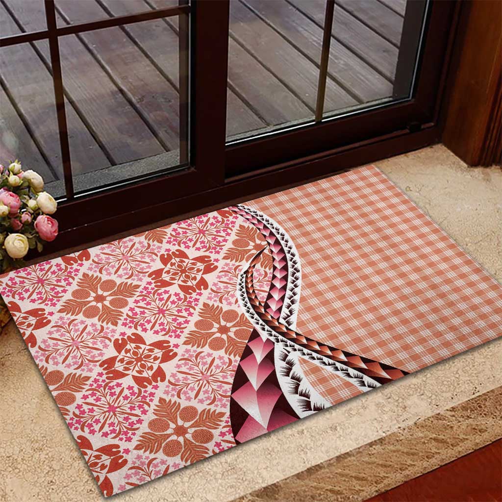 Aloha Vintage Palaka Floral Hawaiian Quilt Rubber Doormat Ulaula Motif - Polynesian Pride