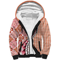 Aloha Vintage Palaka Floral Hawaiian Quilt Sherpa Hoodie Ulaula Motif - Polynesian Pride