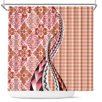 Aloha Vintage Palaka Floral Hawaiian Quilt Shower Curtain Ulaula Motif - Polynesian Pride