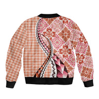 Aloha Vintage Palaka Floral Hawaiian Quilt Sleeve Zip Bomber Jacket Ulaula Motif - Polynesian Pride