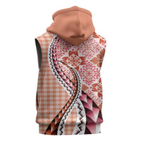 Aloha Vintage Palaka Floral Hawaiian Quilt Sleeveless Hoodie Ulaula Motif - Polynesian Pride