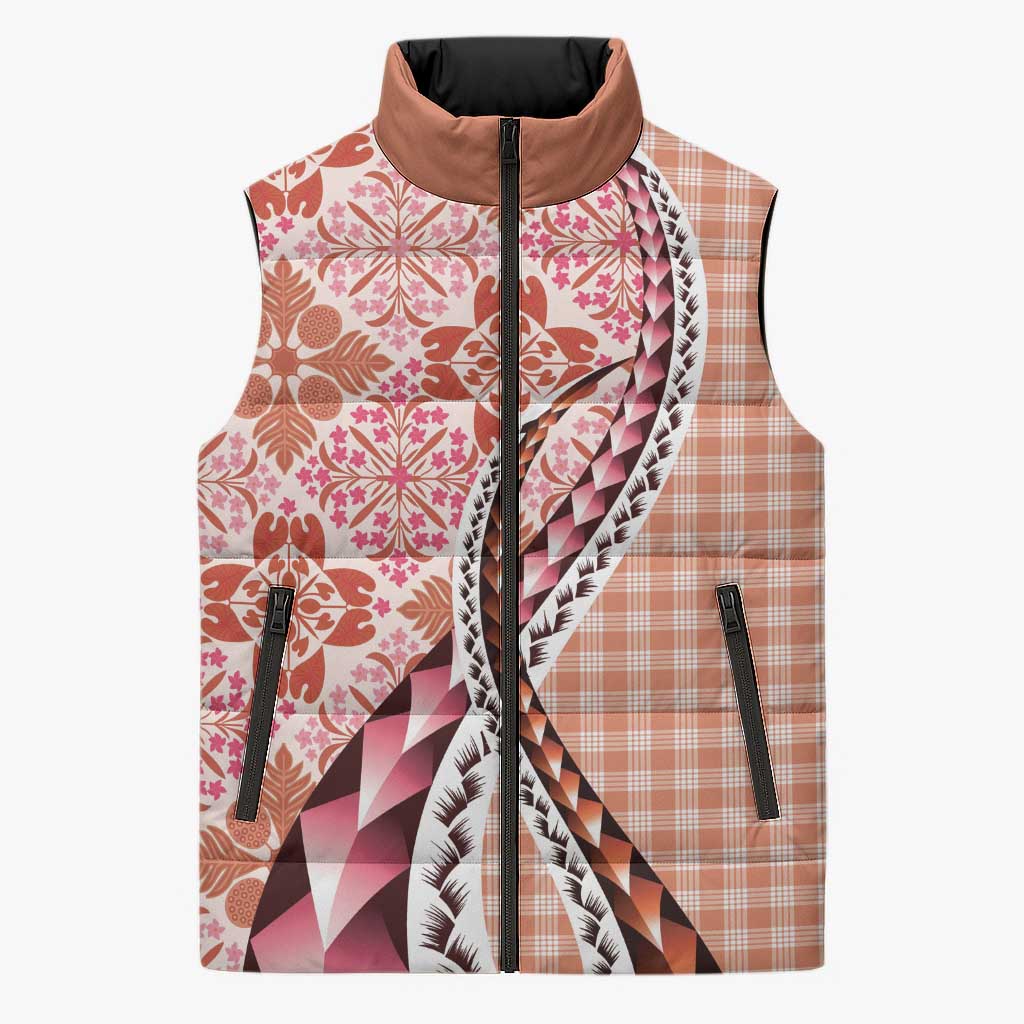 Aloha Vintage Palaka Floral Hawaiian Quilt Sleeveless Puffer Jacket Ulaula Motif - Polynesian Pride