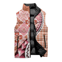 Aloha Vintage Palaka Floral Hawaiian Quilt Sleeveless Puffer Jacket Ulaula Motif - Polynesian Pride