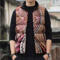 Aloha Vintage Palaka Floral Hawaiian Quilt Sleeveless Puffer Jacket Ulaula Motif - Polynesian Pride