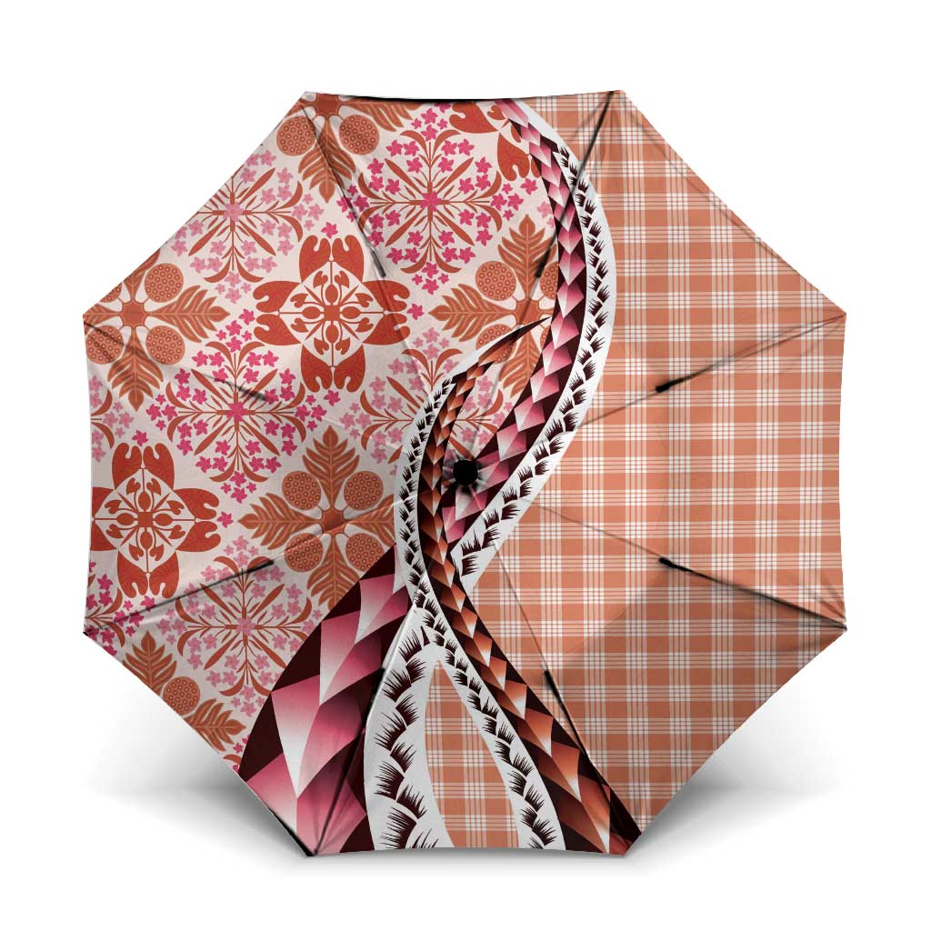 Aloha Vintage Palaka Floral Hawaiian Quilt Umbrella Ulaula Motif - Polynesian Pride
