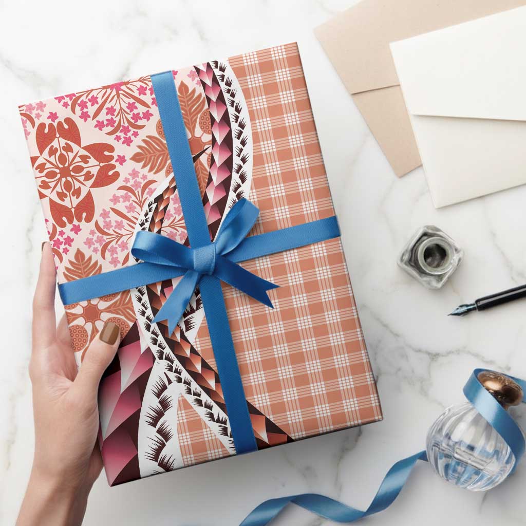 Aloha Vintage Palaka Floral Hawaiian Quilt Wrapping Paper Ulaula Motif - Polynesian Pride