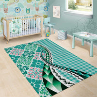 Aloha Vintage Palaka Floral Hawaiian Quilt Area Rug Polu Motif - Polynesian Pride