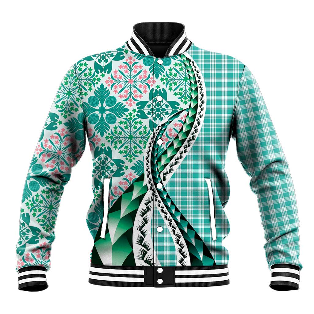 Aloha Vintage Palaka Floral Hawaiian Quilt Baseball Jacket Polu Motif - Polynesian Pride