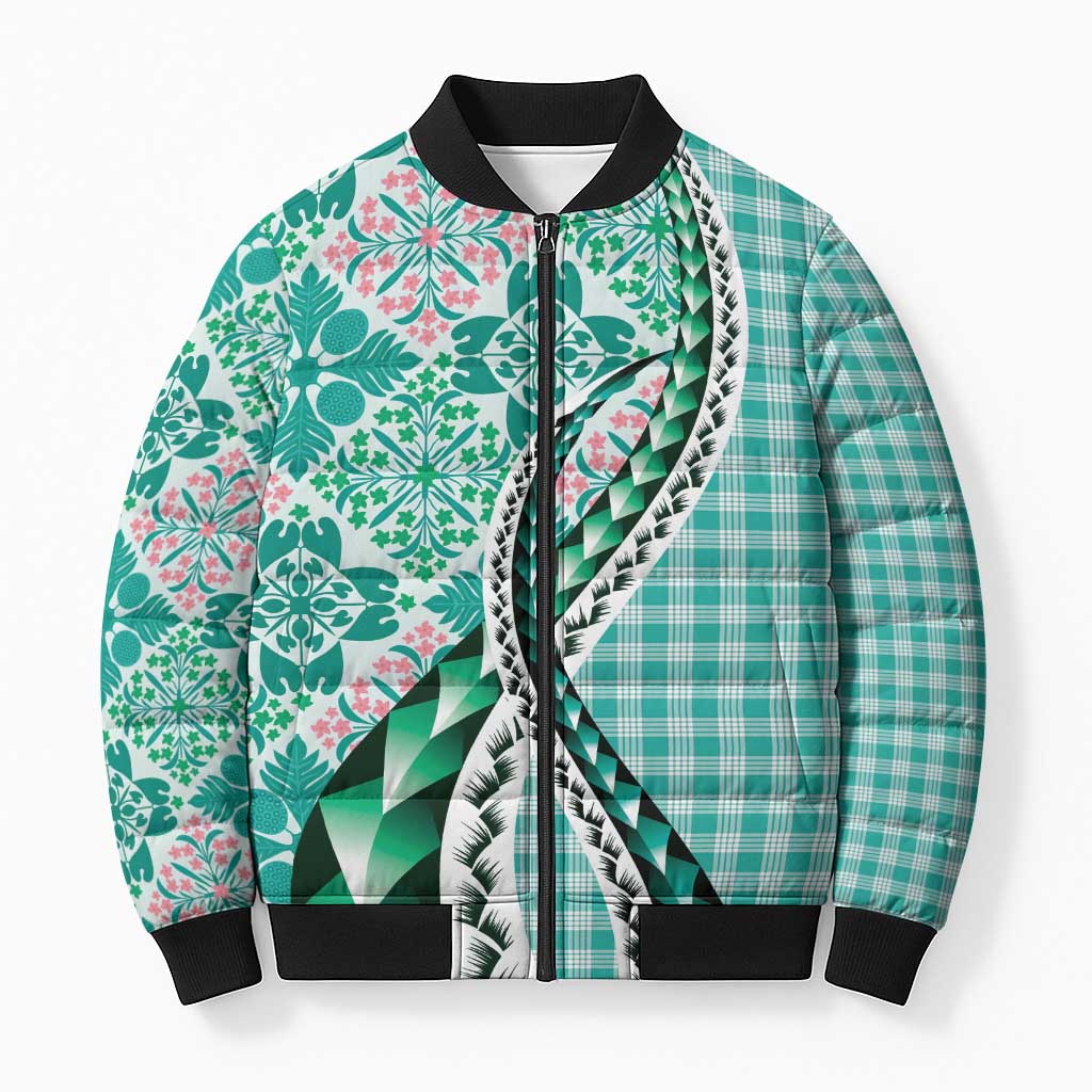 Aloha Vintage Palaka Floral Hawaiian Quilt Bomber Puffer Jacket Polu Motif - Polynesian Pride