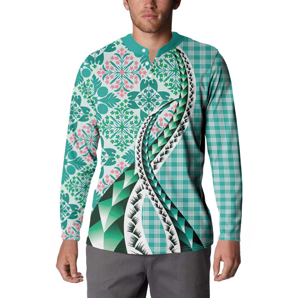 Aloha Vintage Palaka Floral Hawaiian Quilt Button Sweatshirt Polu Motif - Polynesian Pride