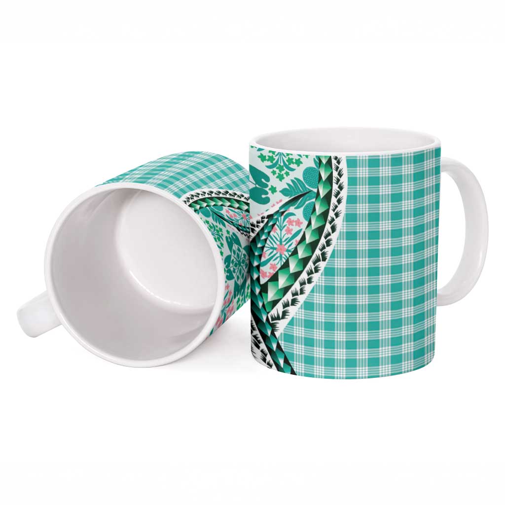 Aloha Vintage Palaka Floral Hawaiian Quilt Ceramic Mug Polu Motif - Polynesian Pride