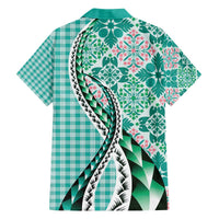 Aloha Vintage Palaka Floral Hawaiian Quilt Family Matching Off The Shoulder Long Sleeve Dress and Hawaiian Shirt Polu Motif - Polynesian Pride