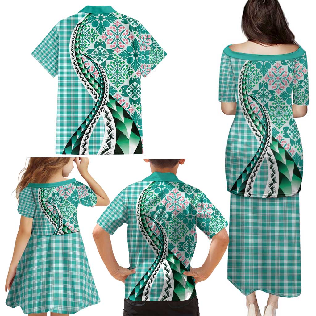 Aloha Vintage Palaka Floral Hawaiian Quilt Family Matching Puletasi and Hawaiian Shirt Polu Motif - Polynesian Pride