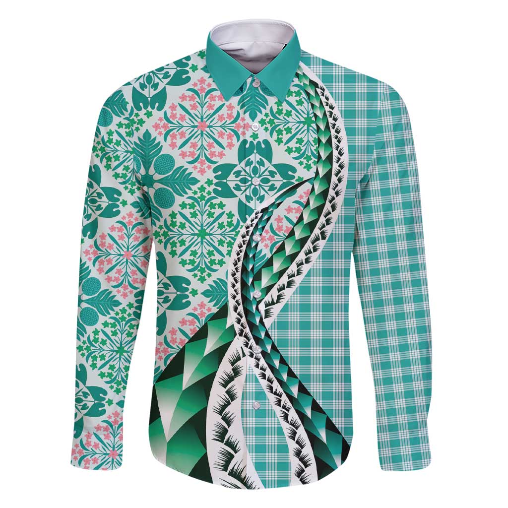 Aloha Vintage Palaka Floral Hawaiian Quilt Family Matching Short Sleeve Bodycon Dress and Hawaiian Shirt Polu Motif - Polynesian Pride