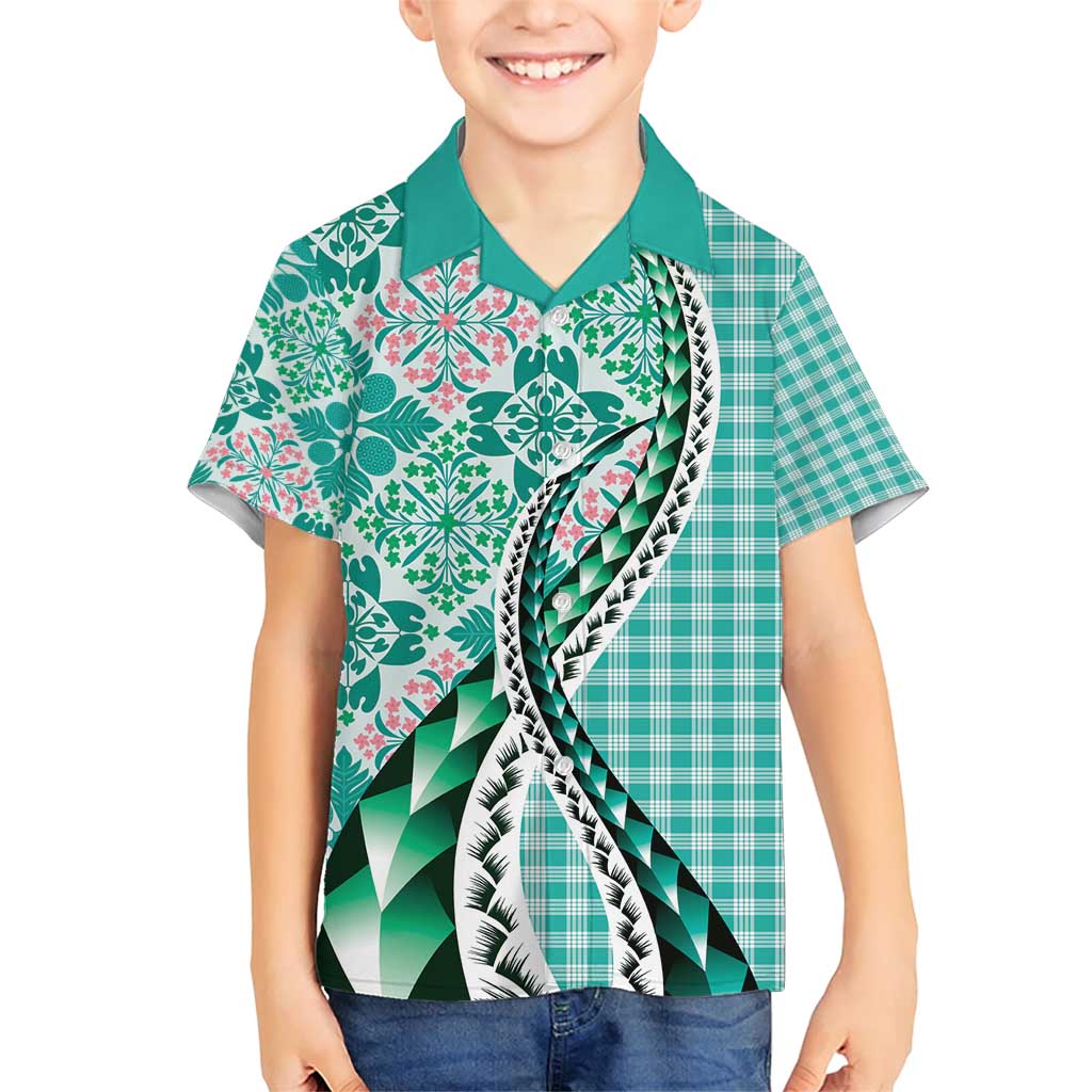 Aloha Vintage Palaka Floral Hawaiian Quilt Family Matching Short Sleeve Bodycon Dress and Hawaiian Shirt Polu Motif - Polynesian Pride