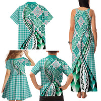 Aloha Vintage Palaka Floral Hawaiian Quilt Family Matching Tank Maxi Dress and Hawaiian Shirt Polu Motif - Polynesian Pride