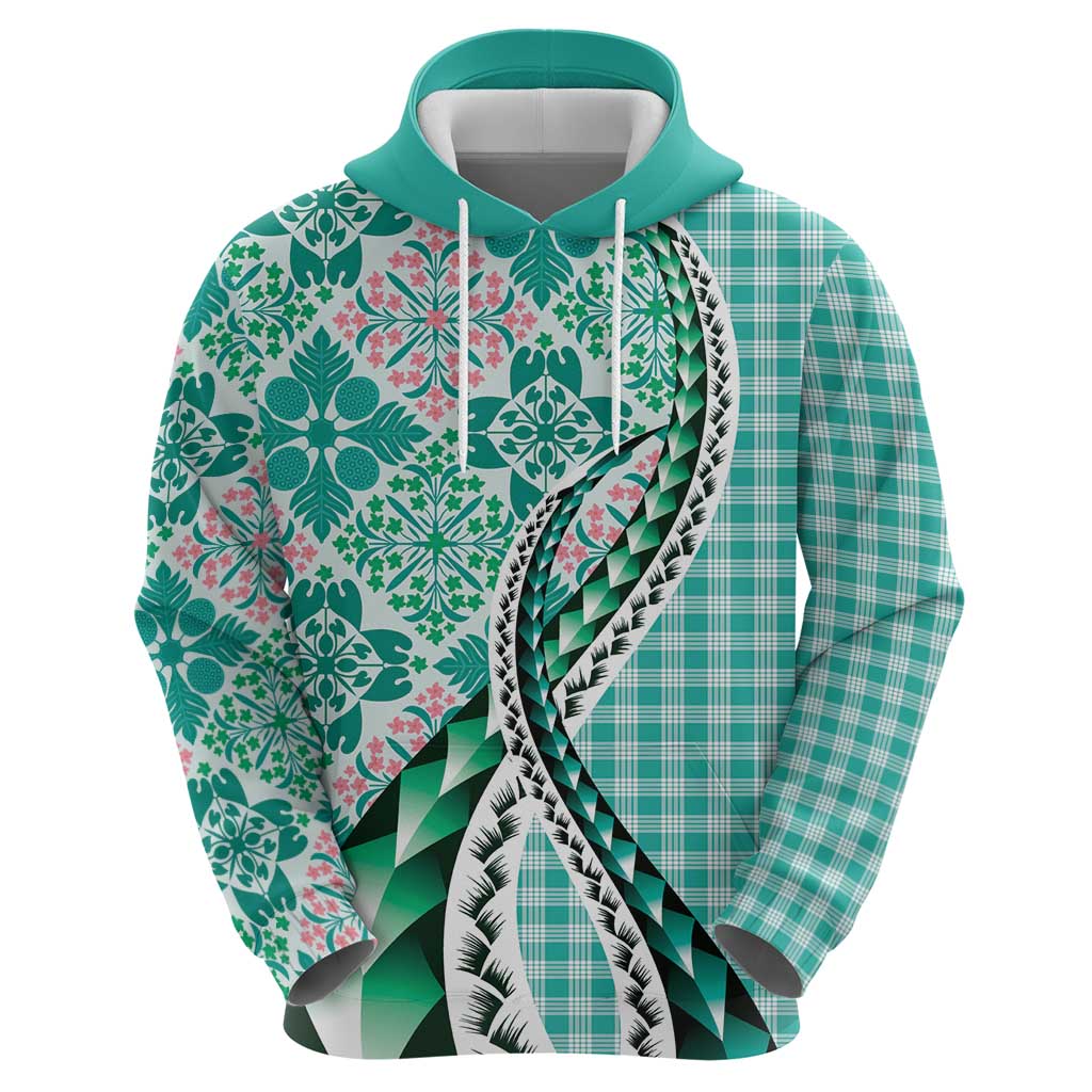Aloha Vintage Palaka Floral Hawaiian Quilt Hoodie Polu Motif - Polynesian Pride