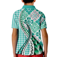 Aloha Vintage Palaka Floral Hawaiian Quilt Kid Polo Shirt Polu Motif - Polynesian Pride