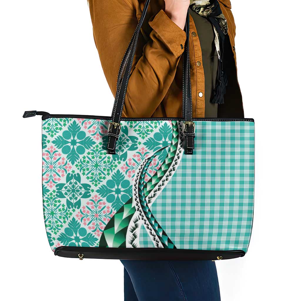 Aloha Vintage Palaka Floral Hawaiian Quilt Leather Tote Bag Polu Motif - Polynesian Pride