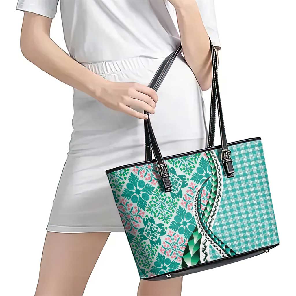 Aloha Vintage Palaka Floral Hawaiian Quilt Leather Tote Bag Polu Motif - Polynesian Pride