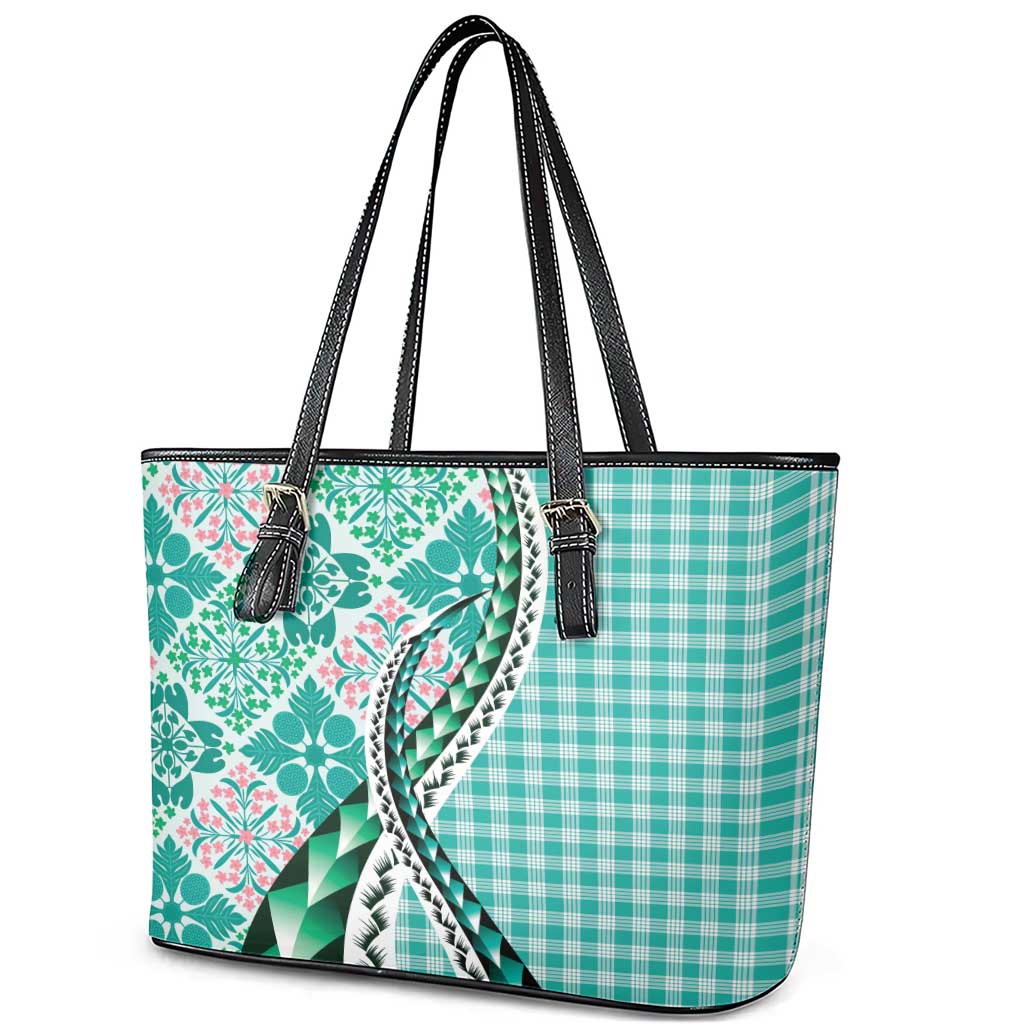 Aloha Vintage Palaka Floral Hawaiian Quilt Leather Tote Bag Polu Motif - Polynesian Pride